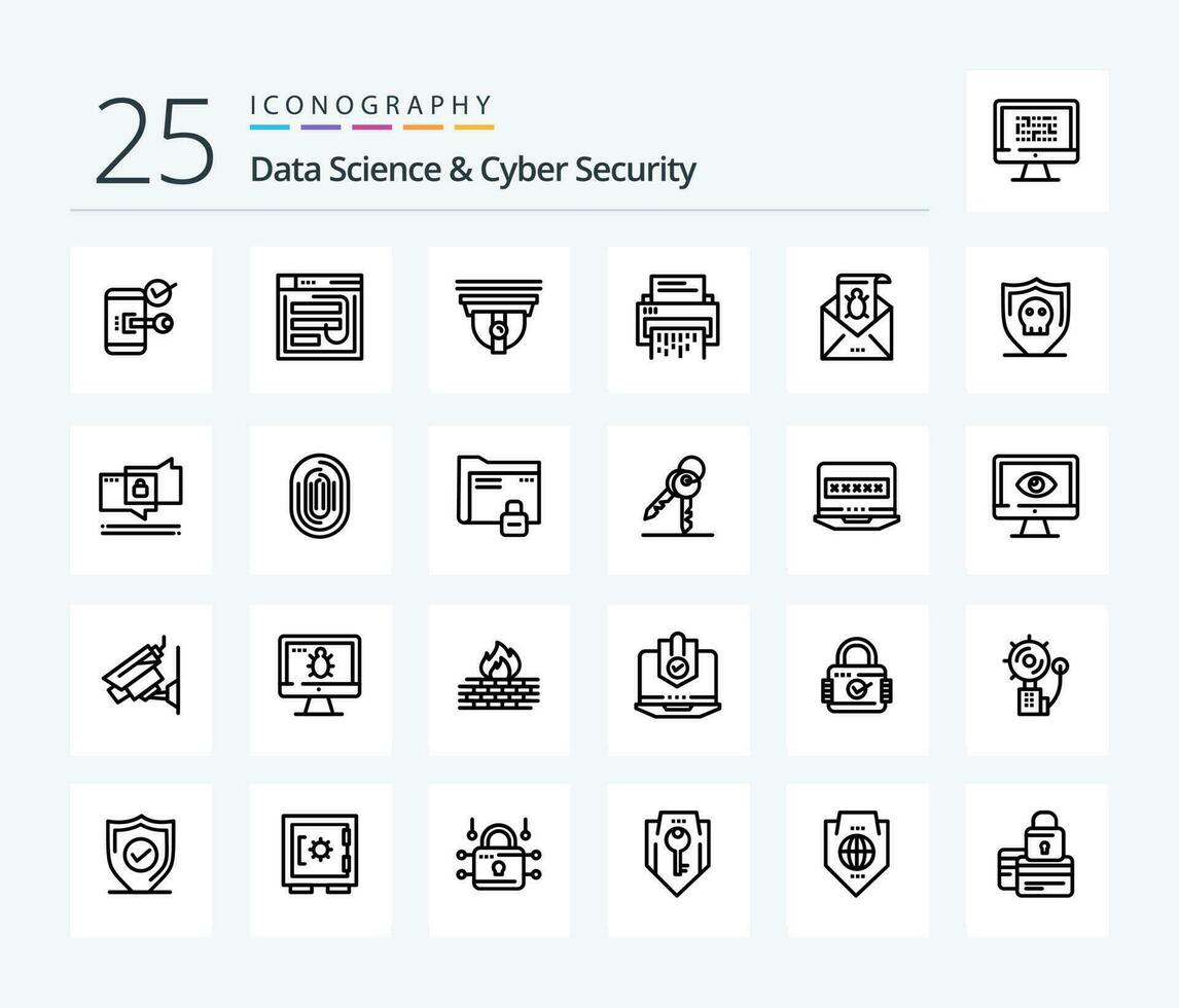 Data Science And Cyber Security 25 Line icon pack including confidential. secure. internet. security. website vector