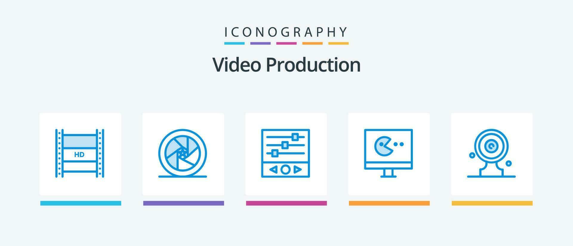 vídeo producción azul 5 5 icono paquete incluso video. juego. superhéroe sonido frecuencia. creativo íconos diseño vector