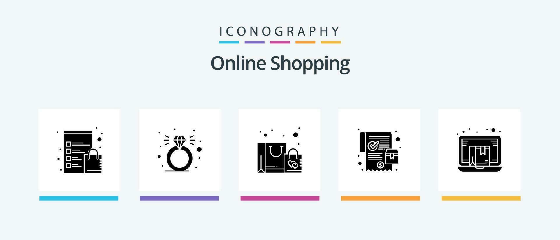 Online Shopping Glyph 5 Icon Pack Including e-commerce. box. favorite. online order. order. Creative Icons Design vector