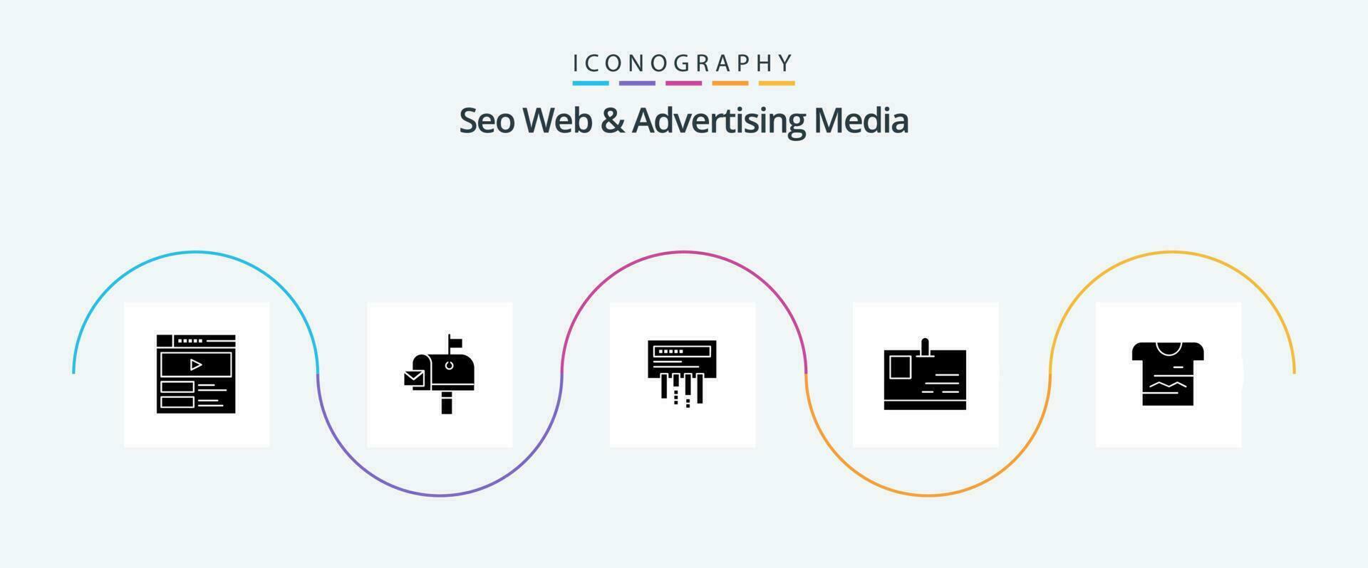Seo Web And Advertising Media Glyph 5 Icon Pack Including t-shirt. pass. receiver. identity. card vector