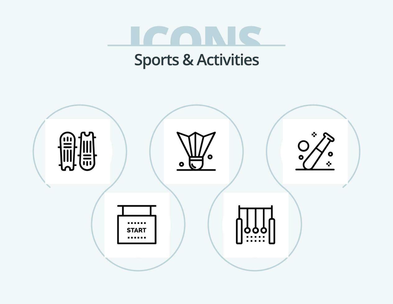 Deportes y ocupaciones línea icono paquete 5 5 icono diseño. Razas. bandera. tiroteo. kayac. barco vector