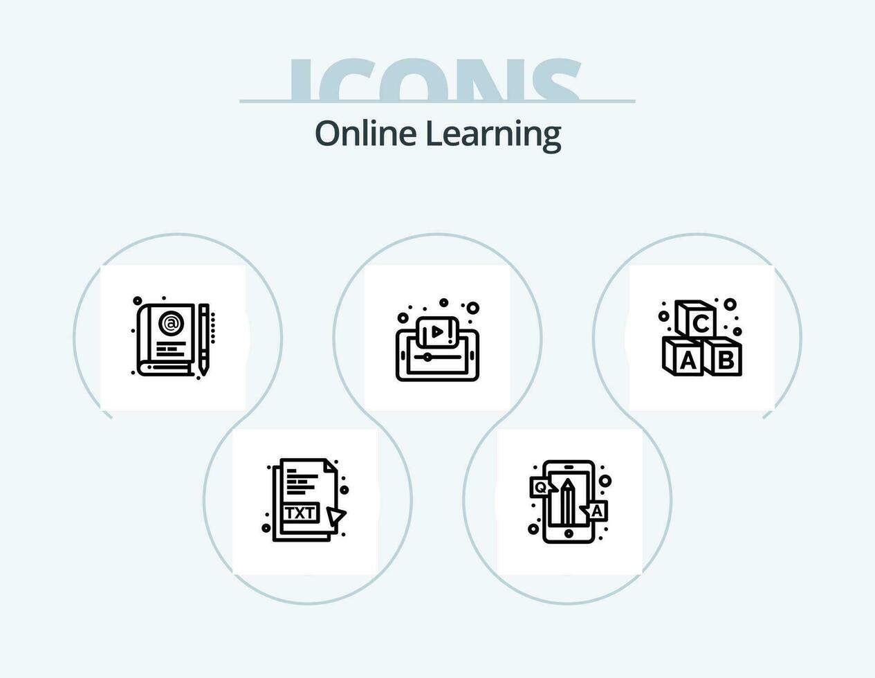Online Learning Line Icon Pack 5 Icon Design. pencil. draw. learning. art. smartphone vector