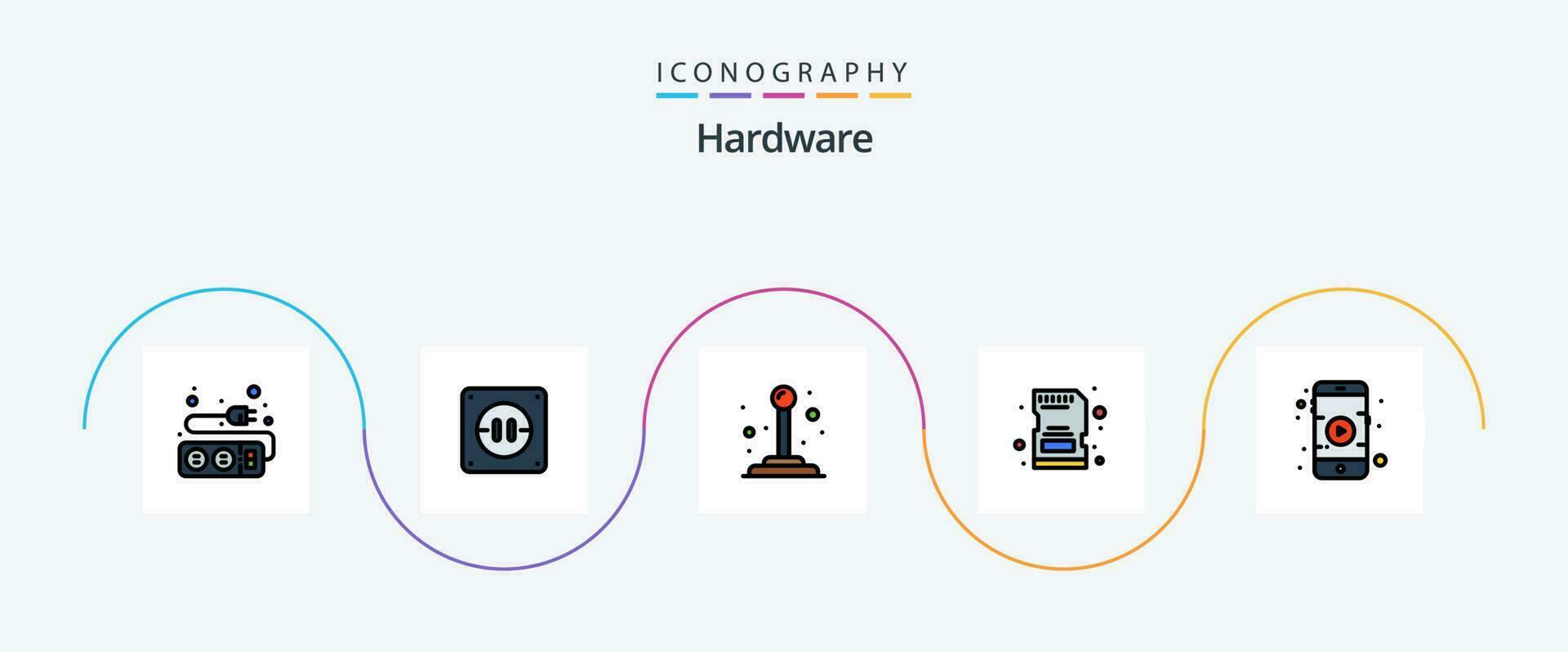 Hardware Line Filled Flat 5 Icon Pack Including . play. joystick. movie. sd-card vector