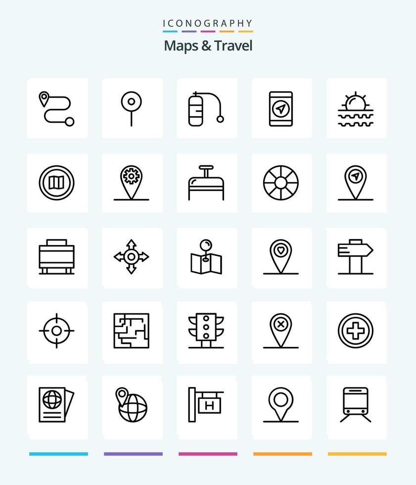 Creative Maps  Travel 25 OutLine icon pack  Such As map. find. location. vacation. sun vector