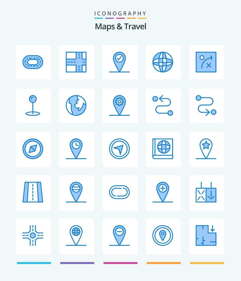 Creative Maps  Travel 25 Blue icon pack  Such As location. gear. world. map. pin vector