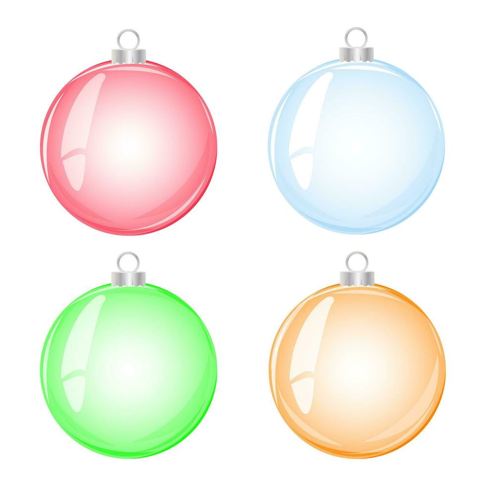 Set color glass Christmas balls. Element of holiday decoration. Vector object for christmas design, mockup, postcard, invitation, poster, banner