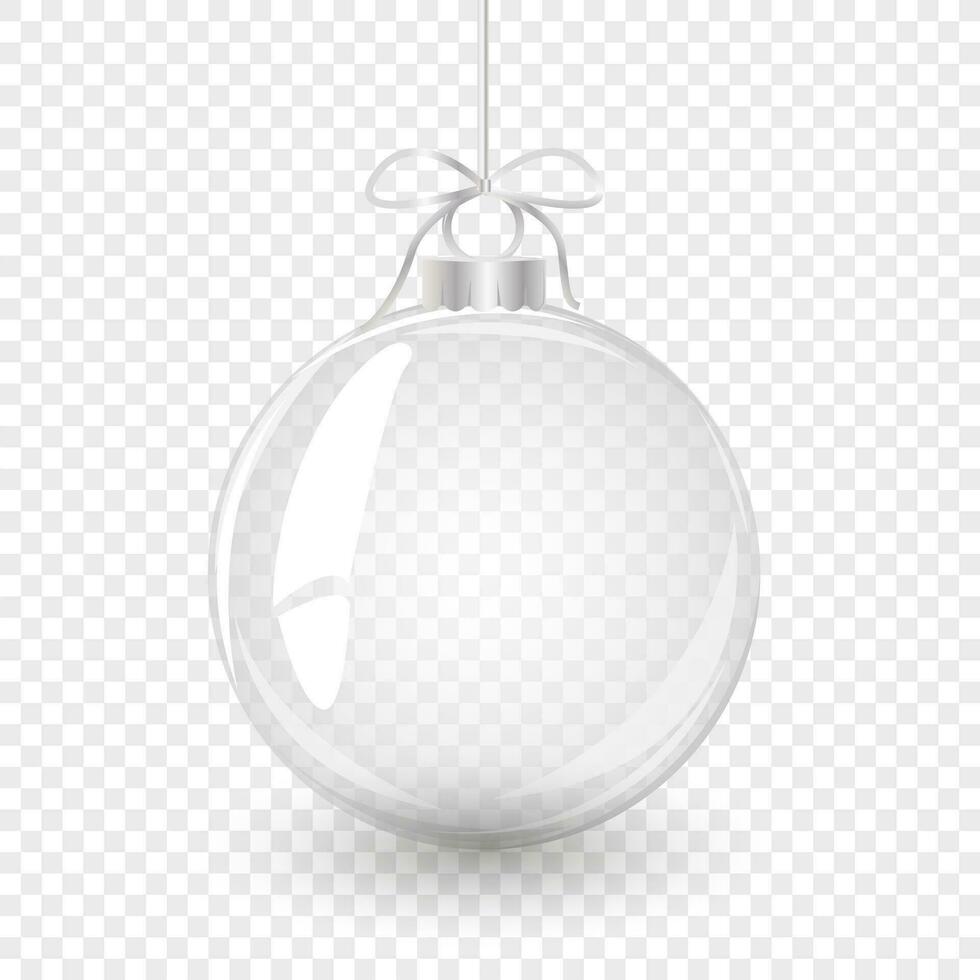 Glass Christmas ball with bow. Element of holiday decoration. Vector object for christmas design, mockup, postcard, invitation, poster, banner