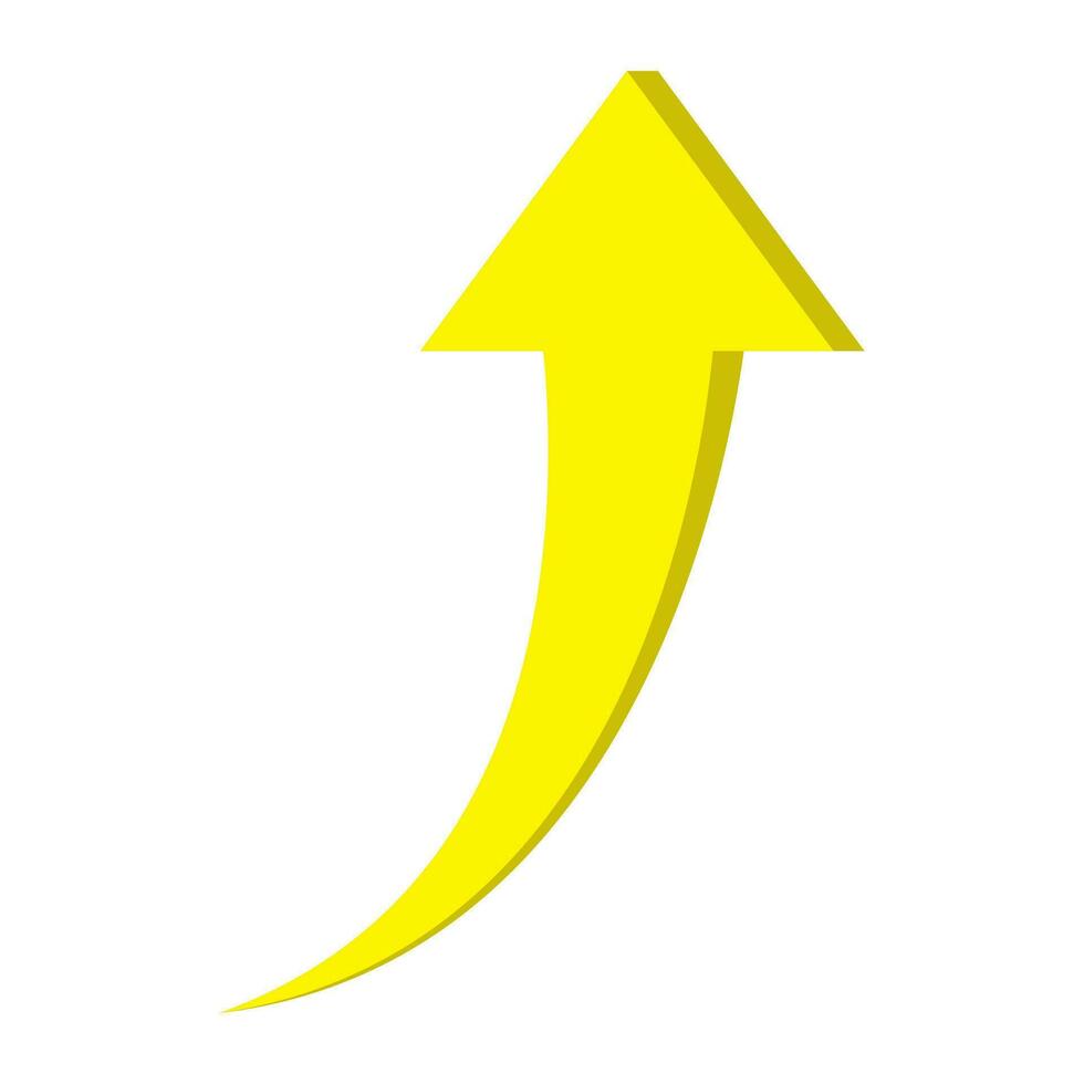 Curved yellow arrow isolated on white background. Arrow icon. Vector illustration.