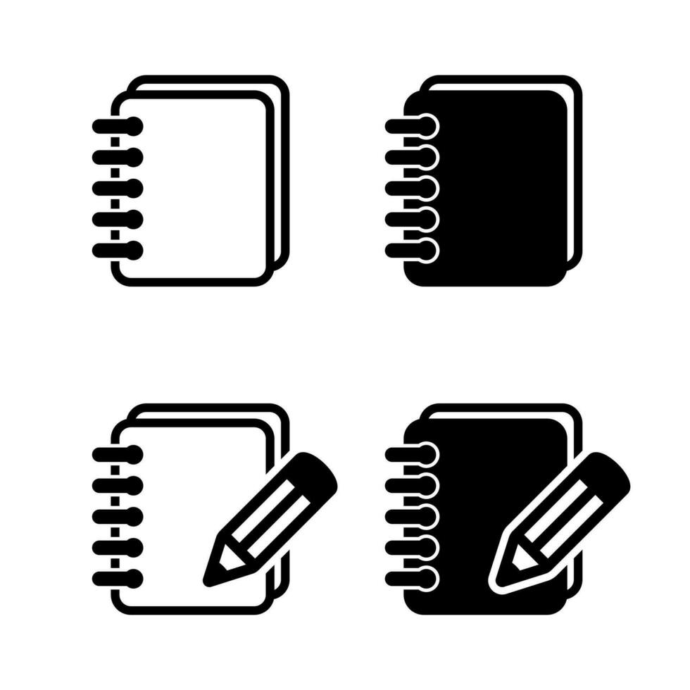 Notebook and pencil icon. Icon of notes. Notepad vector sign.