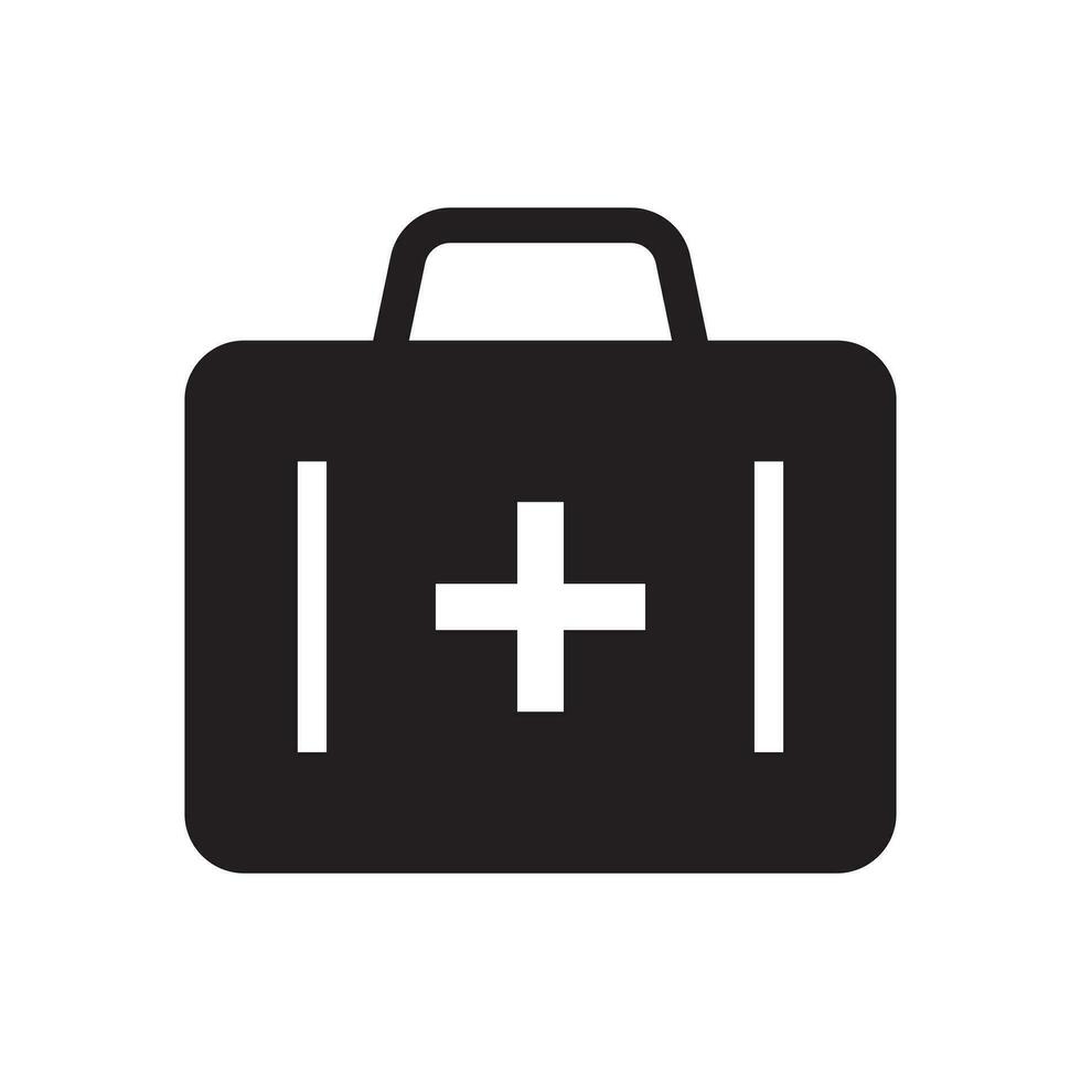 First aid box icon. First aid kit, Medical care bag icon symbol. Vector illustration.