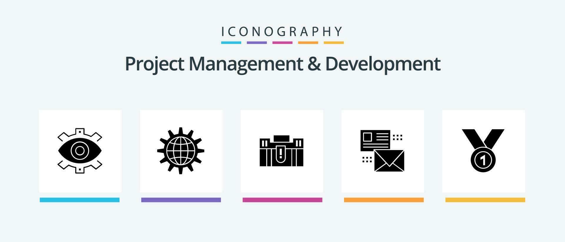 Project Management And Development Glyph 5 Icon Pack Including holding. business. business. briefcase. work. Creative Icons Design vector