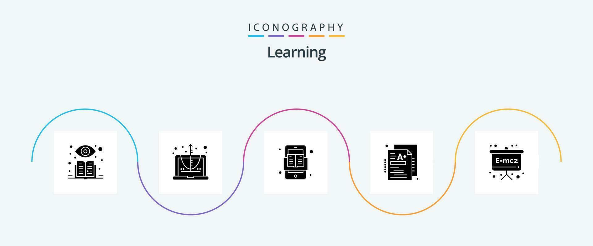 aprendizaje glifo 5 5 icono paquete incluso física fórmula. tablero. móvil. conocimiento. un vector