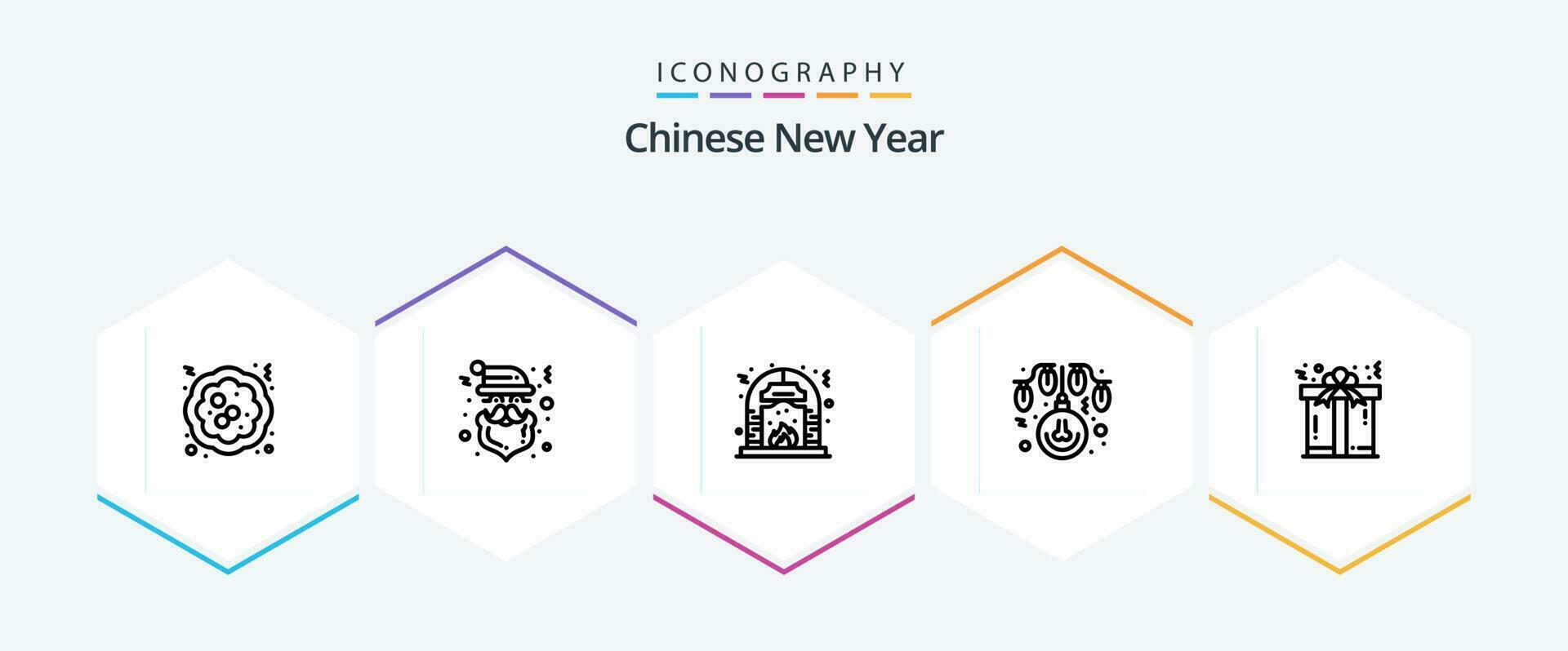 Chinese New Year 25 Line icon pack including gift. lights. christmas. decoration. bulb vector