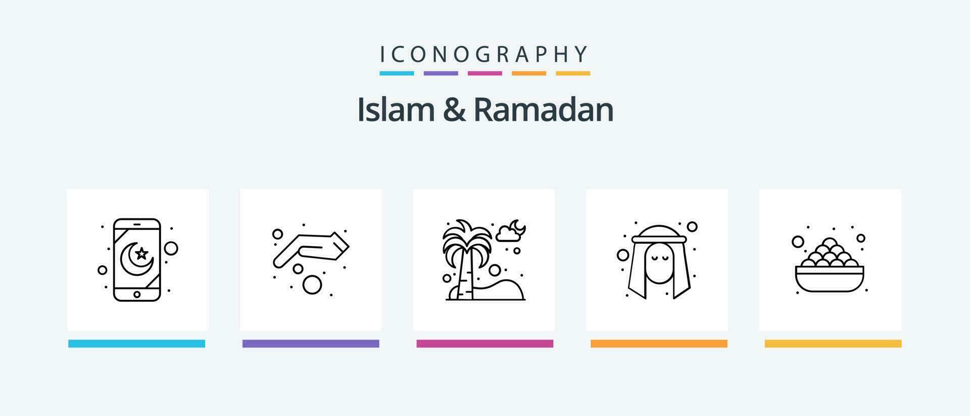 Islam And Ramadan Line 5 Icon Pack Including lantern. religion. mosque. mubarak. islam. Creative Icons Design vector