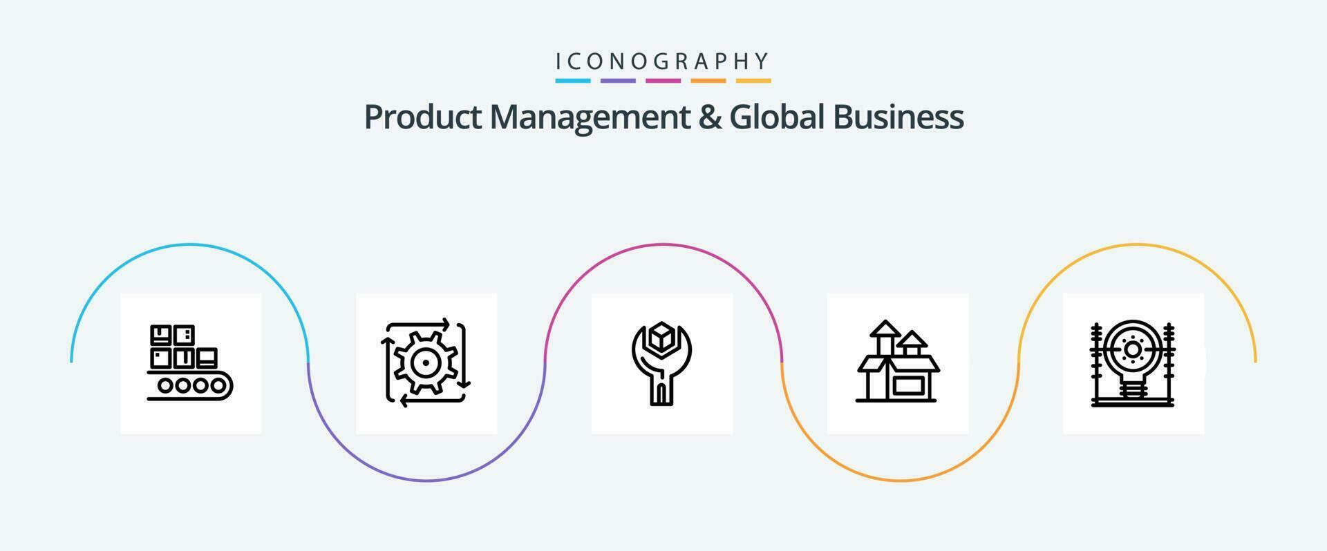 Product Managment And Global Business Line 5 Icon Pack Including performance. -management. flow. service. product vector