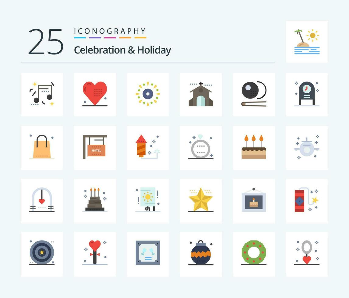 Celebration  Holiday 25 Flat Color icon pack including holiday. church. love. celebration. holiday vector