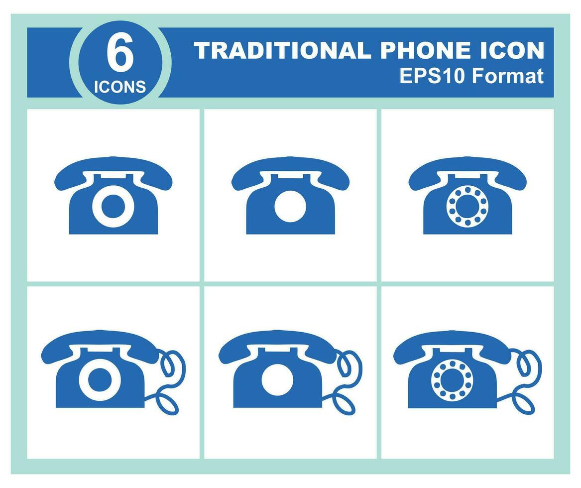 Set of vintage phone icons in flat design style. 6 traditional phone icon symbol. Telephone icon set on white background. Editable in EPS10. Vector illustration