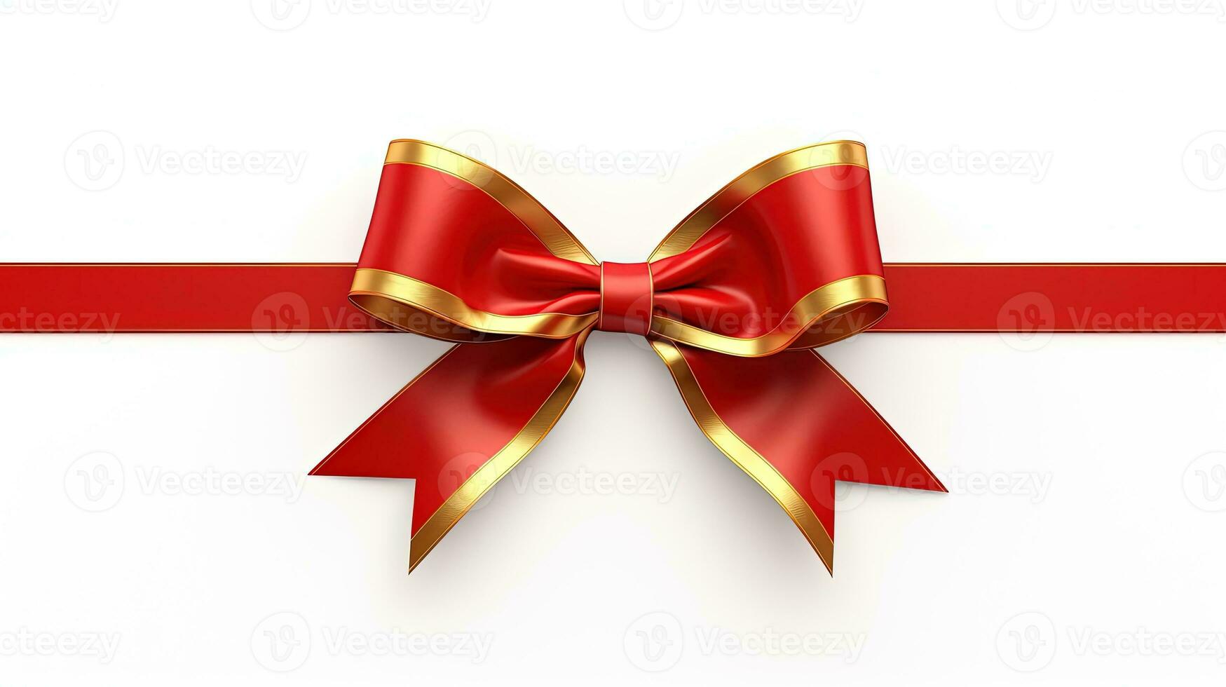 Red Ribbon and Bow with Gold Isolated on the White Background photo