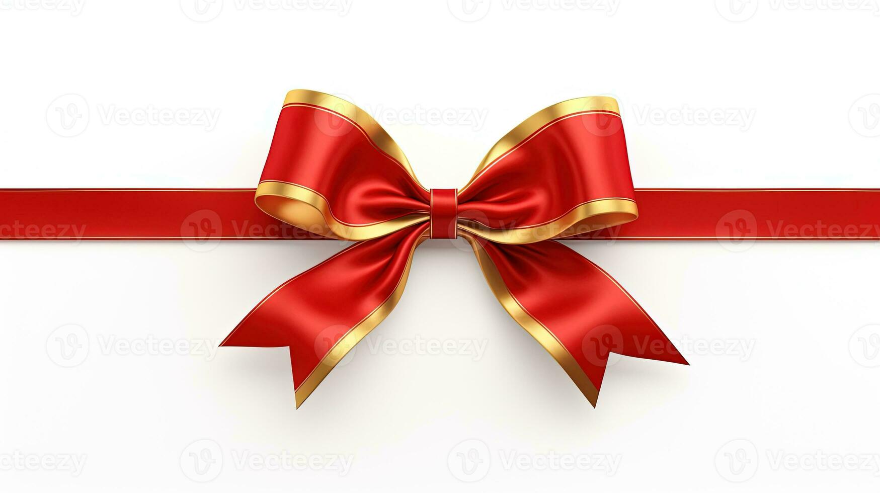 Red Ribbon and Bow with Gold Isolated on the White Background photo