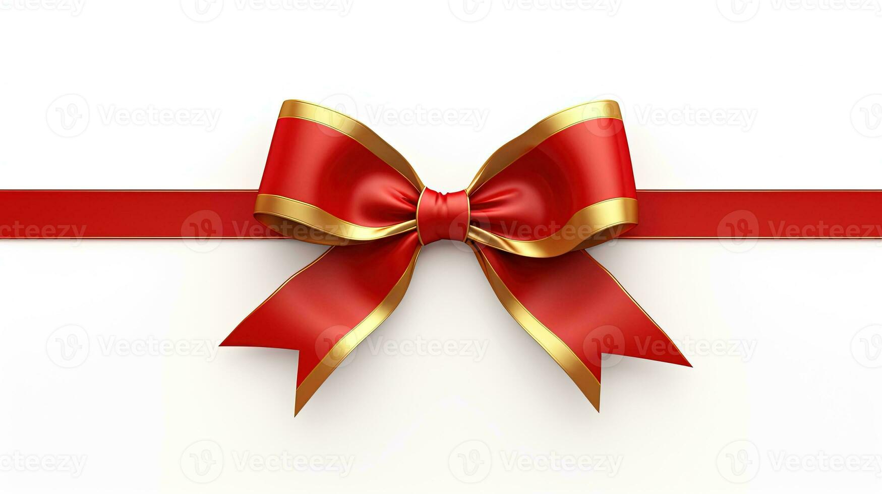 Red Ribbon and Bow with Gold Isolated on the White Background photo