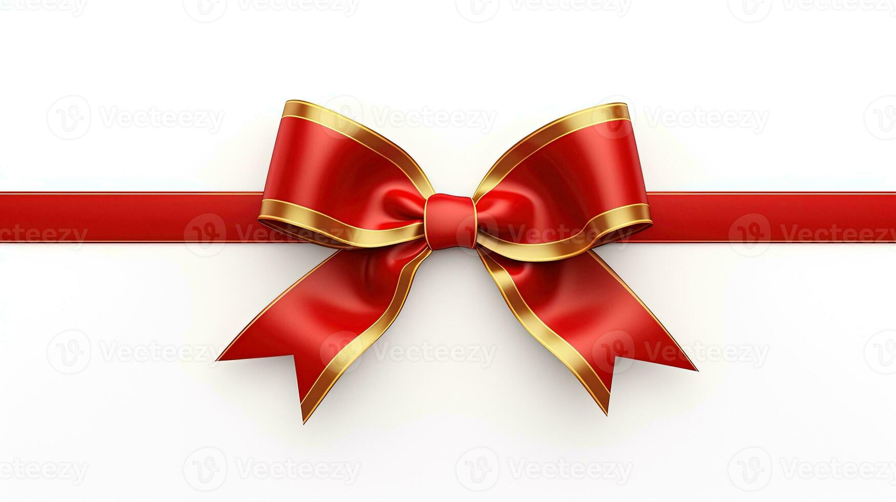 Red Ribbon and Bow with Gold Isolated on the White Background photo