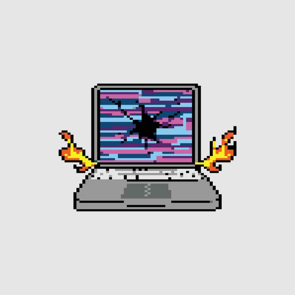 pixel art of broken laptop illustration vector