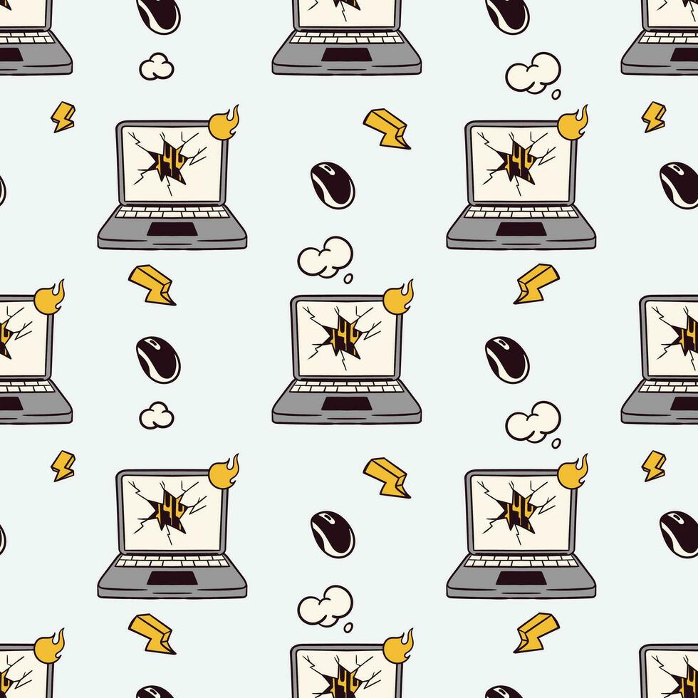 vintage broken computer cartoon seamless pattern vector