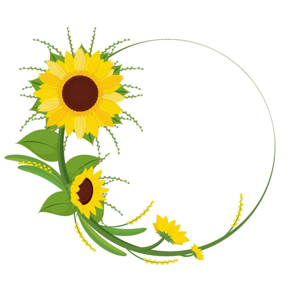 Colored sunflower border Flower border Vector illustration