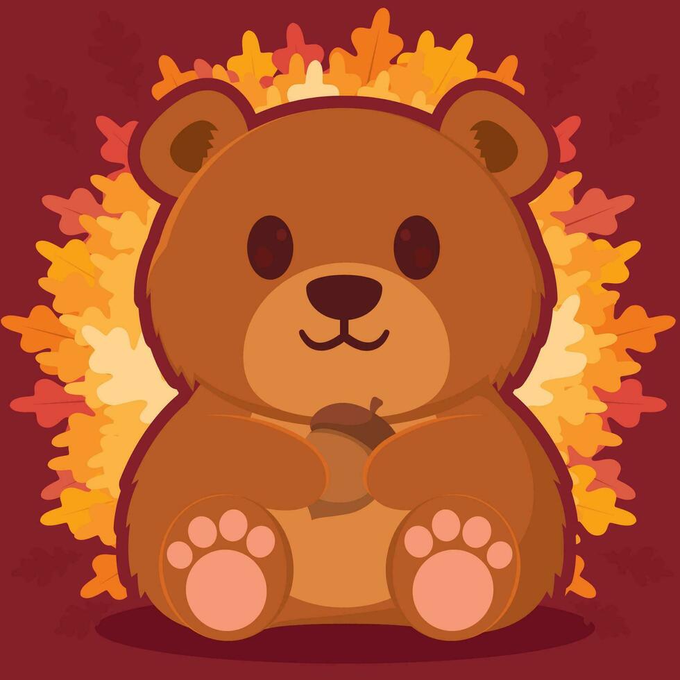 aislado linda oso otoño animal personaje vector ilustración