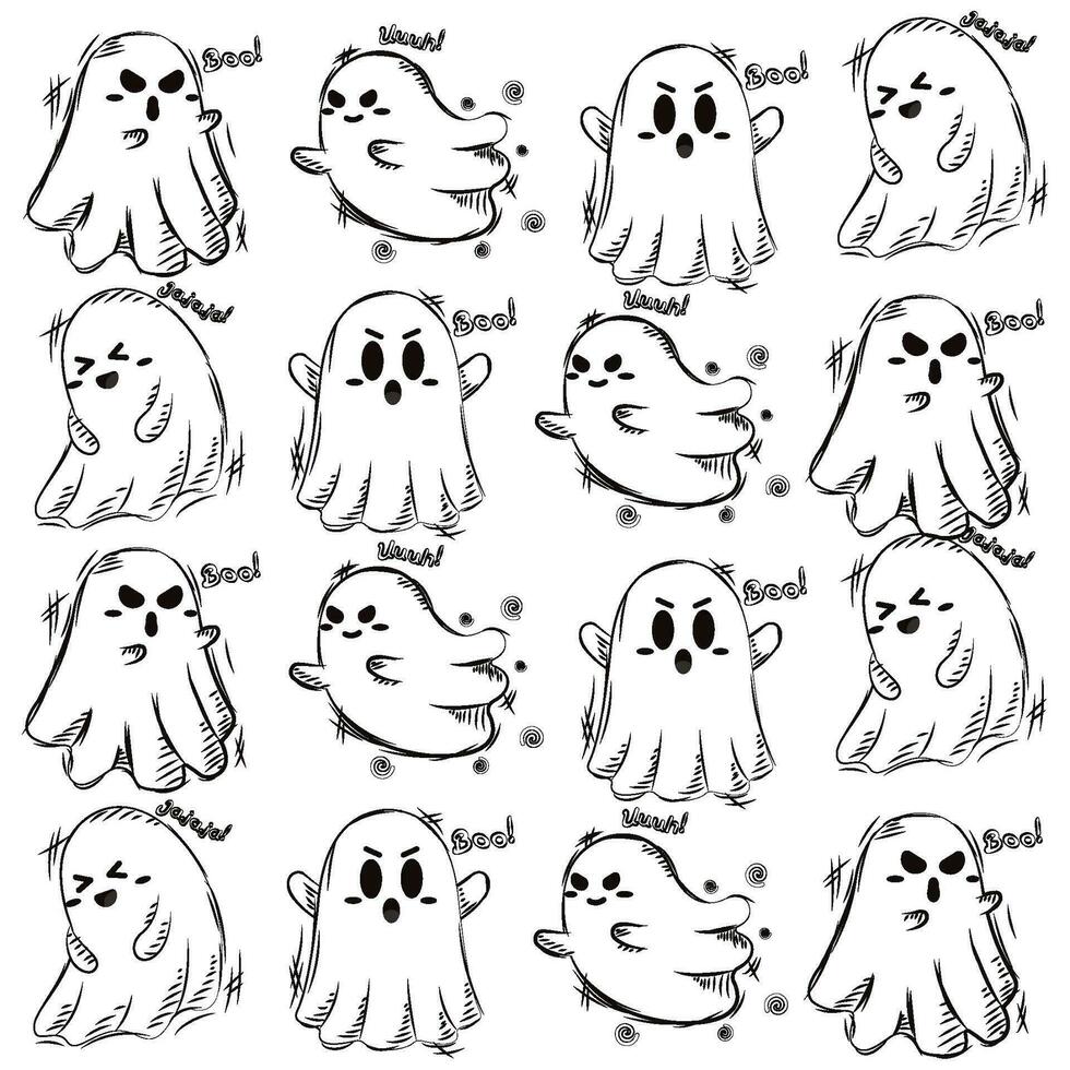 Halloween ghost character pattern background Vector illustration