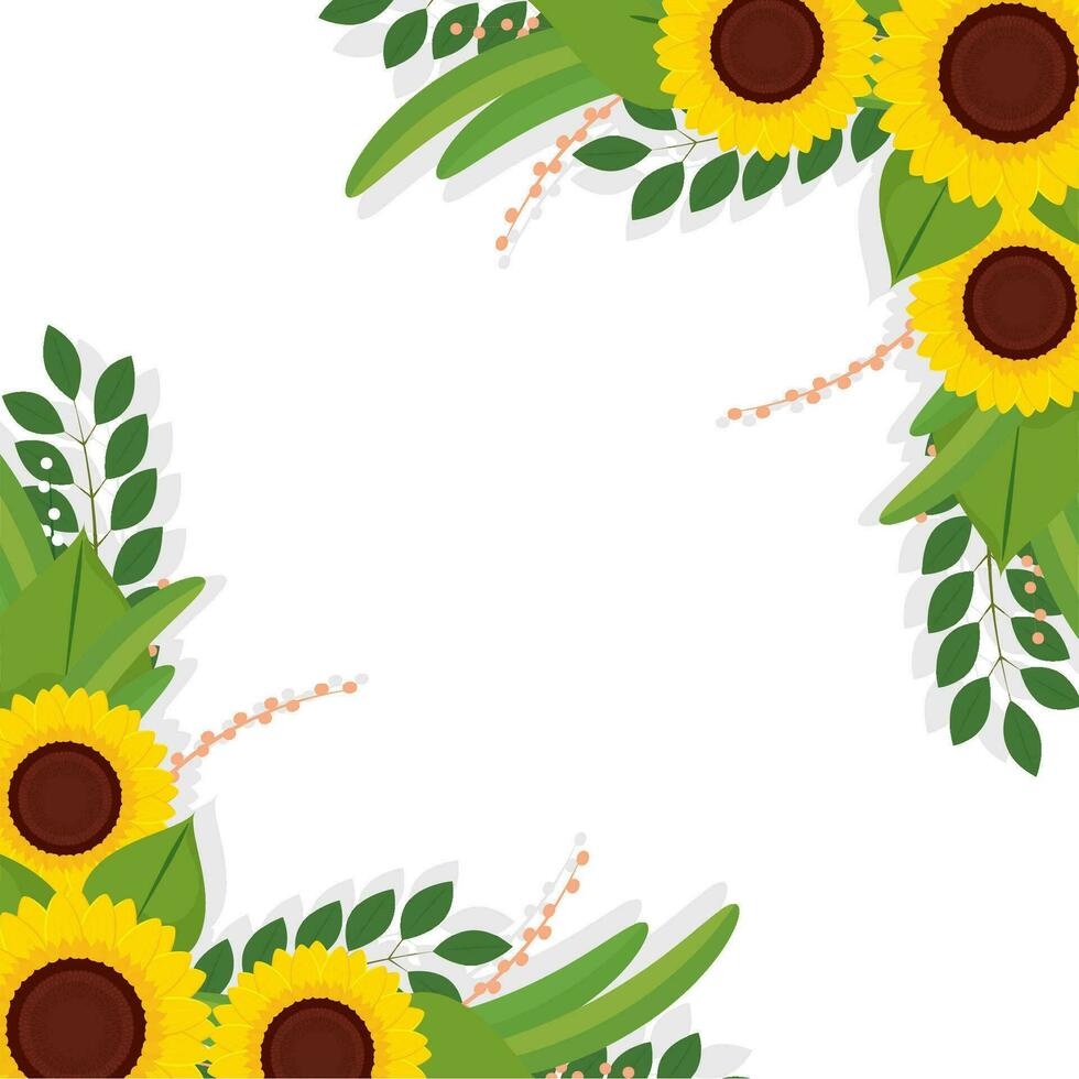 Colored sunflower border Flower border Vector illustration