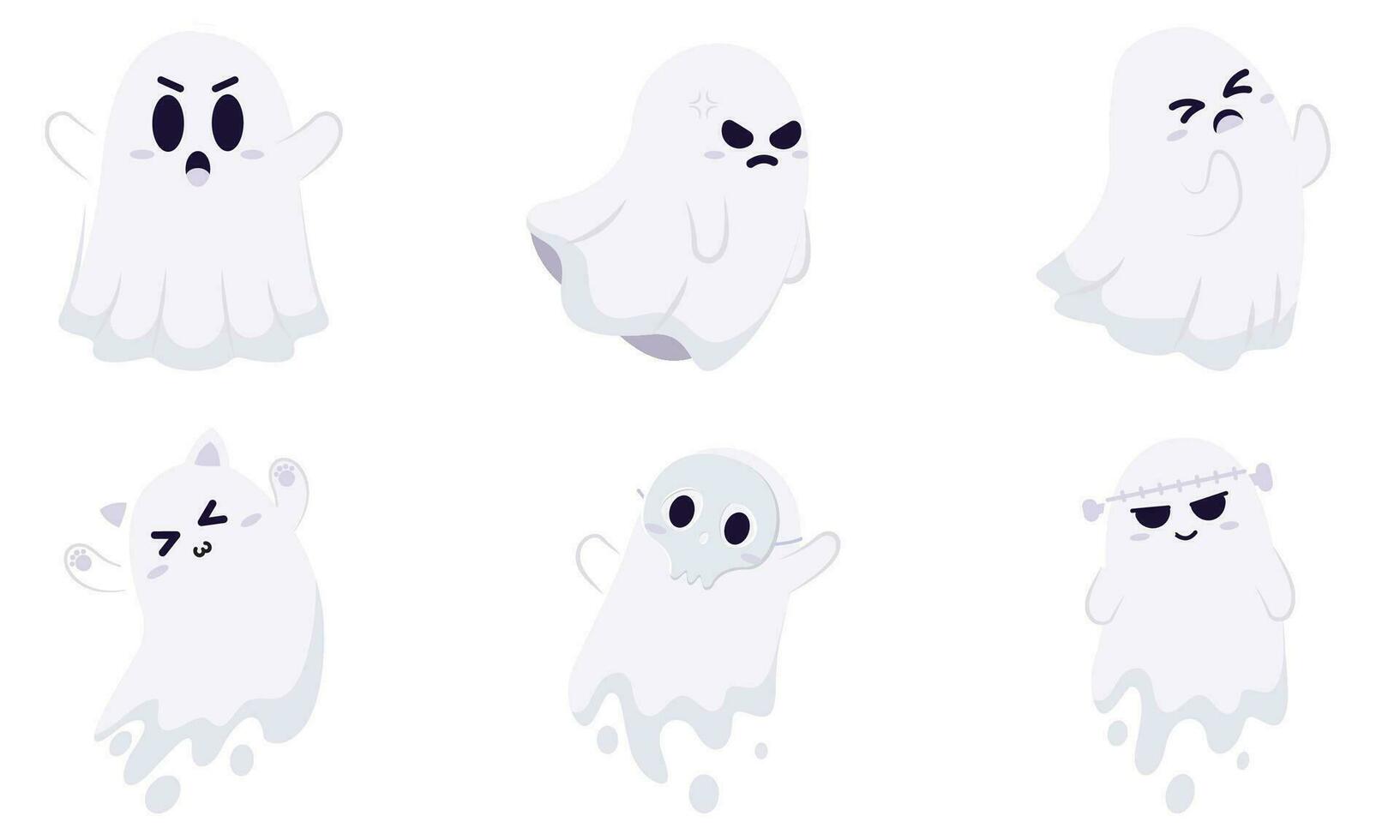 Set of cute halloween ghost characters Vector illustration