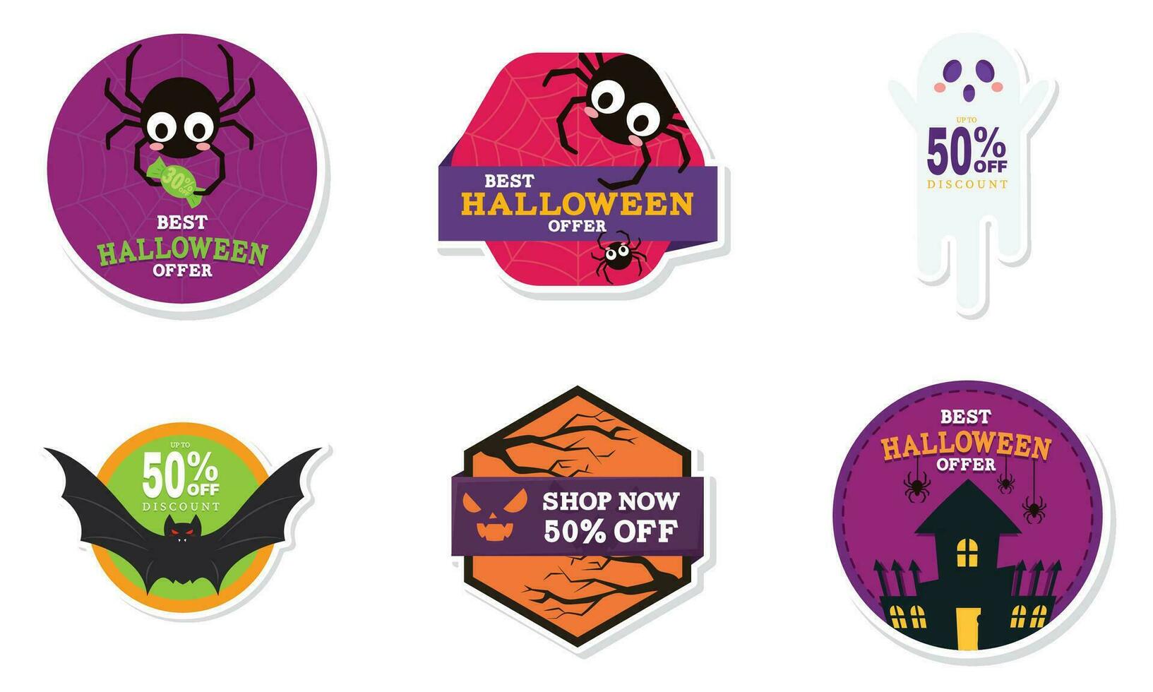 Set of halloween discount stickers Vector illustration