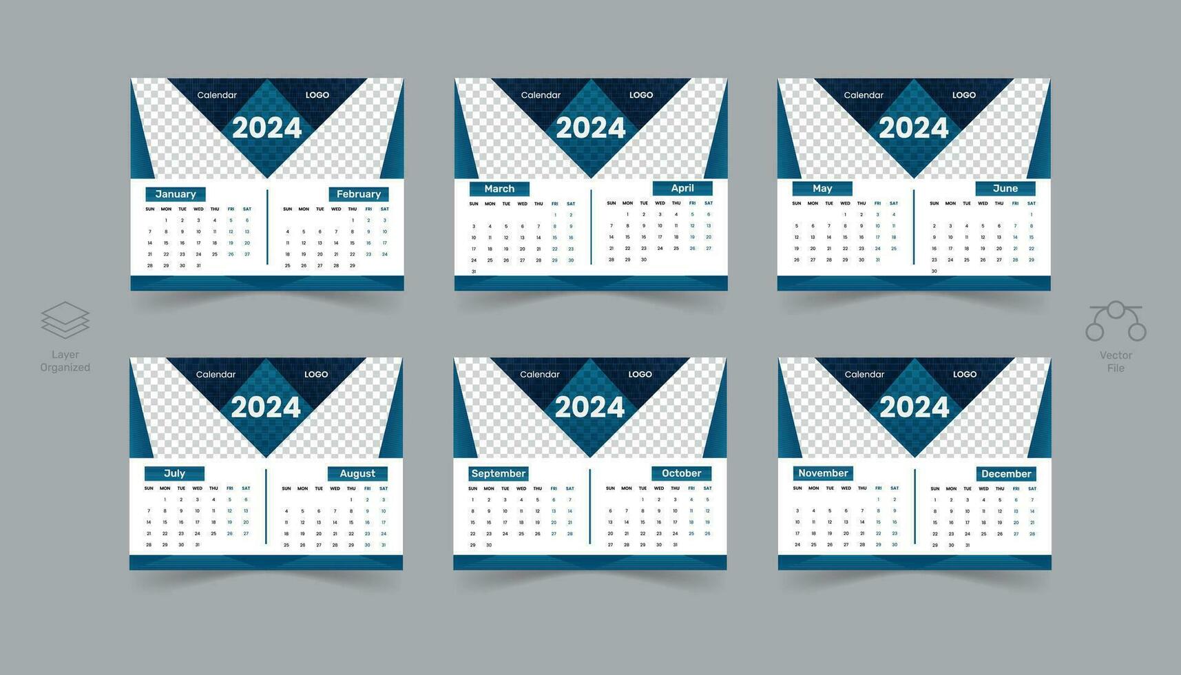 Corporate desk Calendar Design 2024. vector