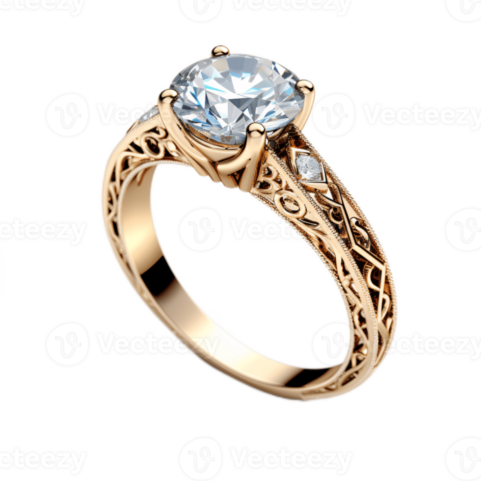 ai generative Engagement ring with diamond isolated on transparent background png