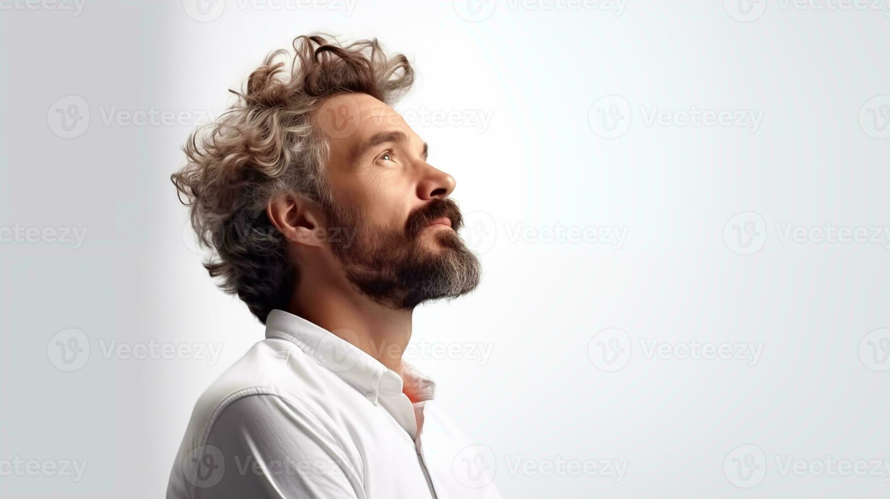 A German male architect looks to the left in a thinking pose AI generated photo