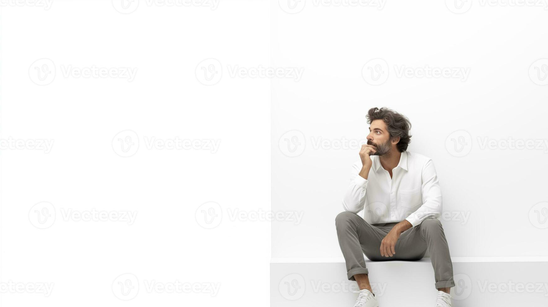 A German male architect looks to the left in a thinking pose AI generated photo