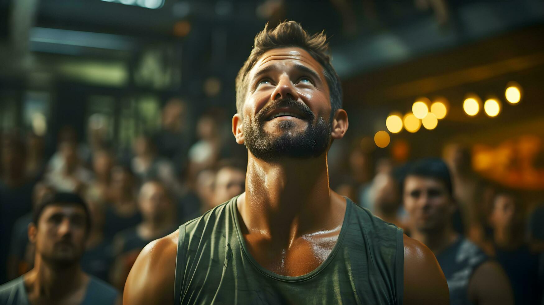 Smiling Caucasian fitness trainer man is wearing sportswear in gym. AI Generated photo