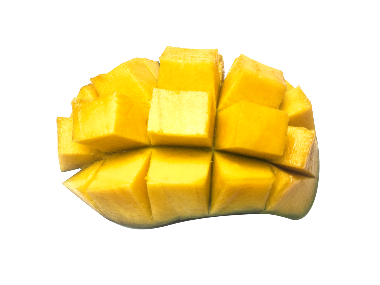 Mango cubes and a whole mango isolated on a PNG transparent background