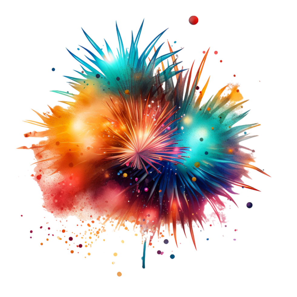 Colorful fireworks watercolor illustration, Ai generated png