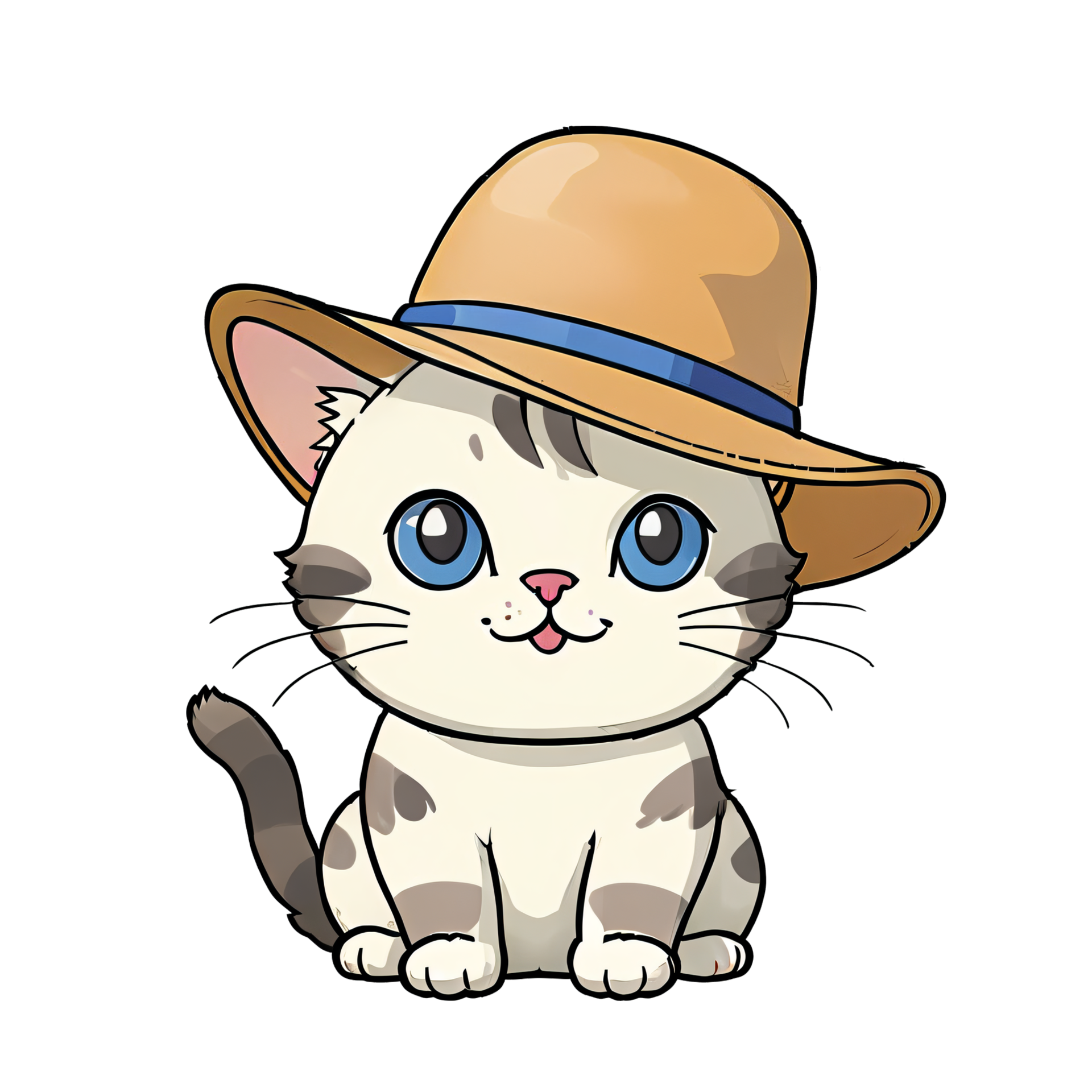 Cat Wearing Hat Hand Drawn Cartoon Style Illustration AI Generated