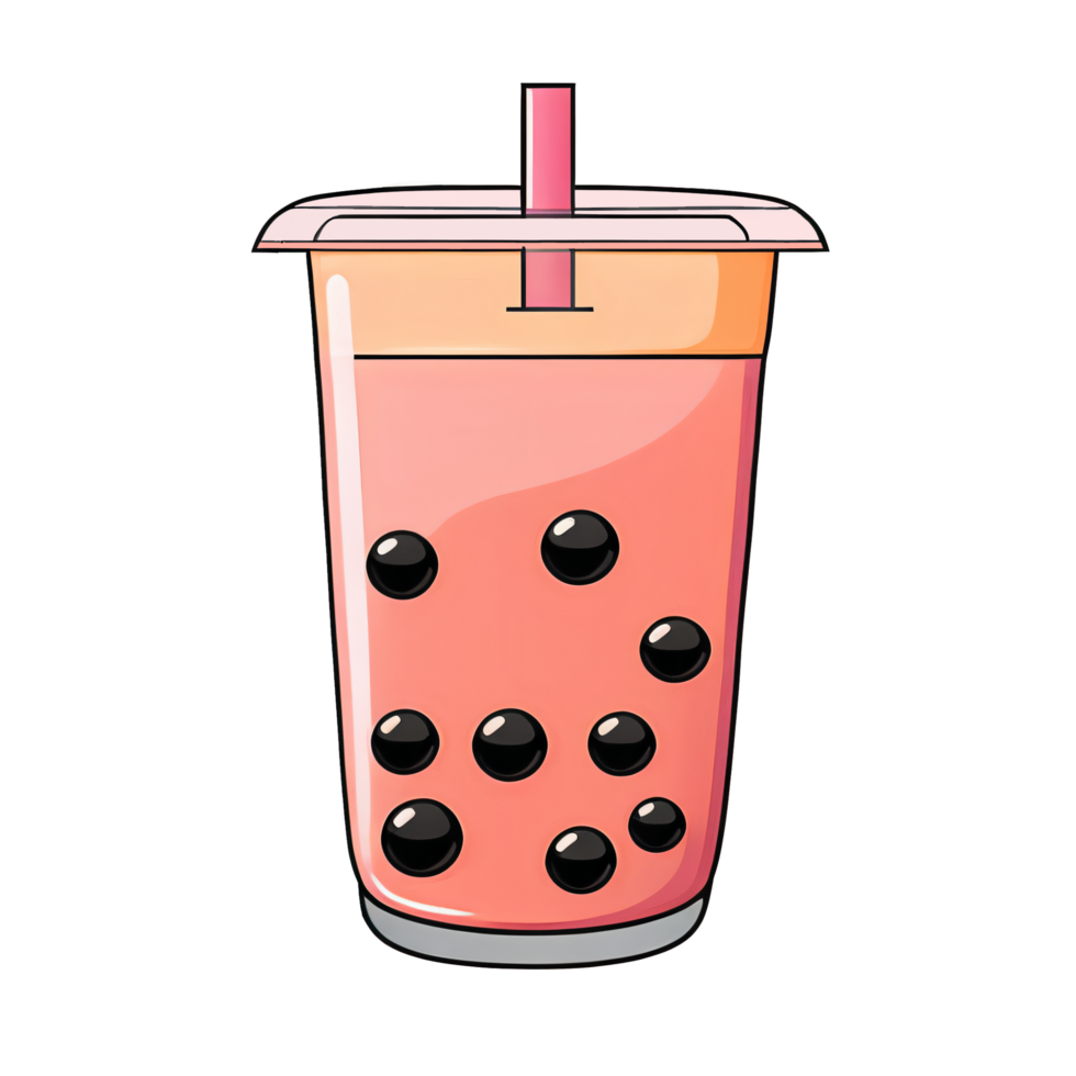 Bubble Tea Hand Drawn Cartoon Style Illustration AI Generated png