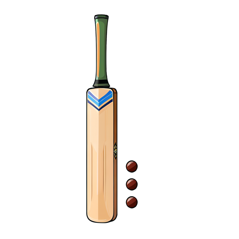 Cricket Bat and Balls Hand Drawn Cartoon Style Illustration AI Generated png