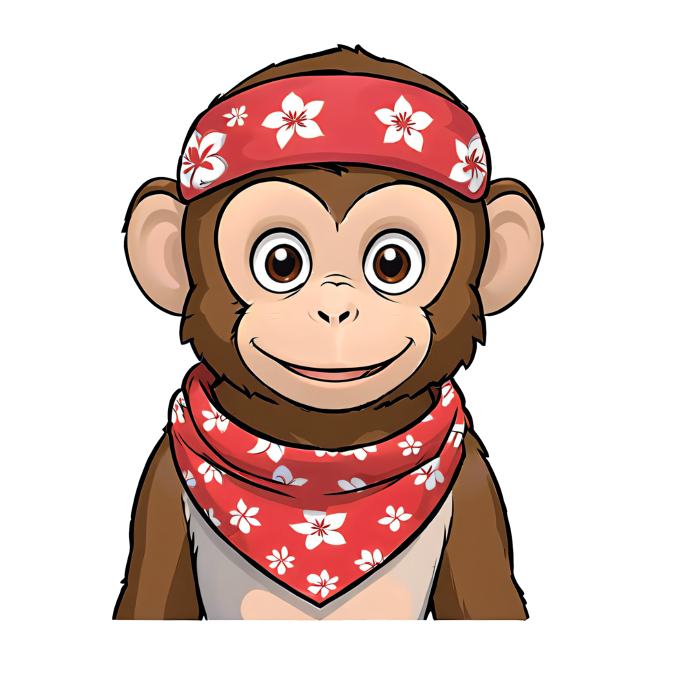 Monkey in Bandana Hand Drawn Cartoon Style Illustration AI Generated png