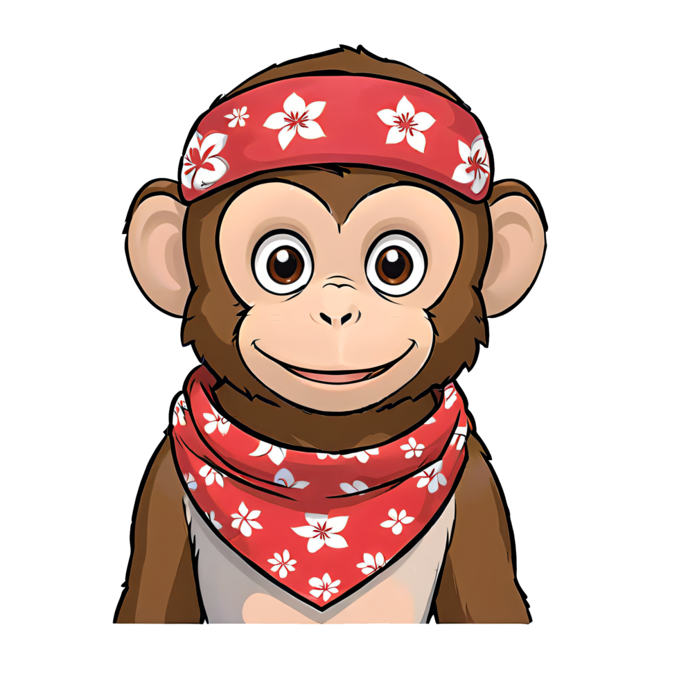 Affe im Bandana Hand gezeichnet Karikatur Stil Illustration ai generiert png