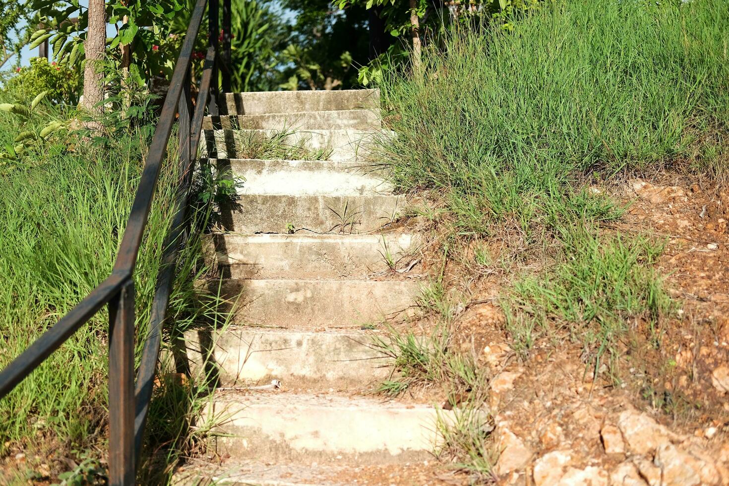 Concrete stairs walking up mountains and nature photo