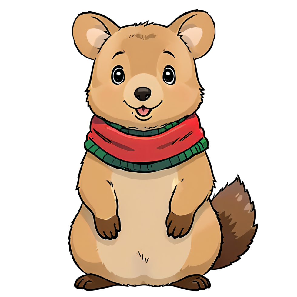 Quokka in Scarf Hand Drawn Cartoon Style Illustration AI Generated png