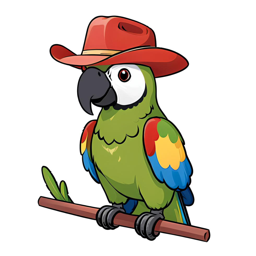 papegoja bär cowboy hatt hand dragen tecknad serie stil illustration ai genererad png