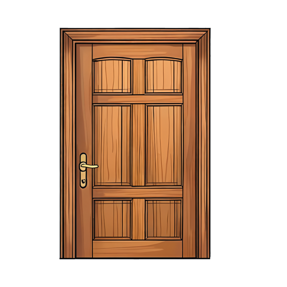 Wooden Door Hand Drawn Cartoon Style Illustration AI Generated png