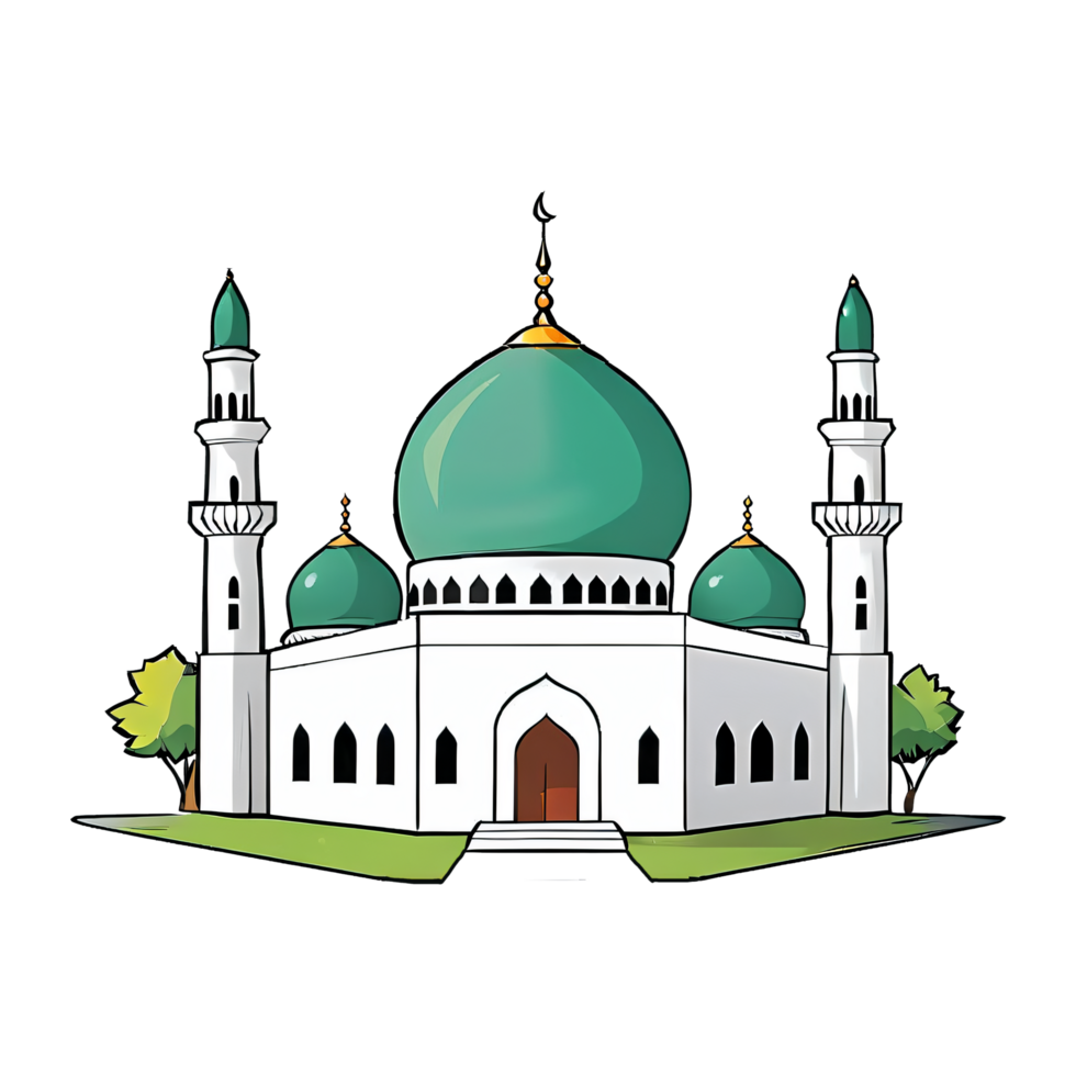 Mosque Hand Drawn Cartoon Style Illustration AI Generated png